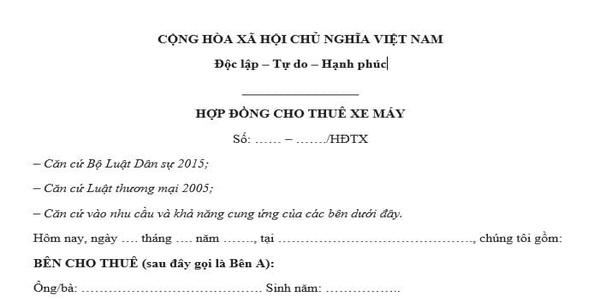Hợp đồng cho thuê xe máy
