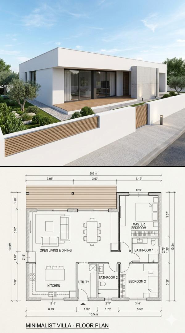 Biệt thự một tầng phong cách đơn giản, tinh tế