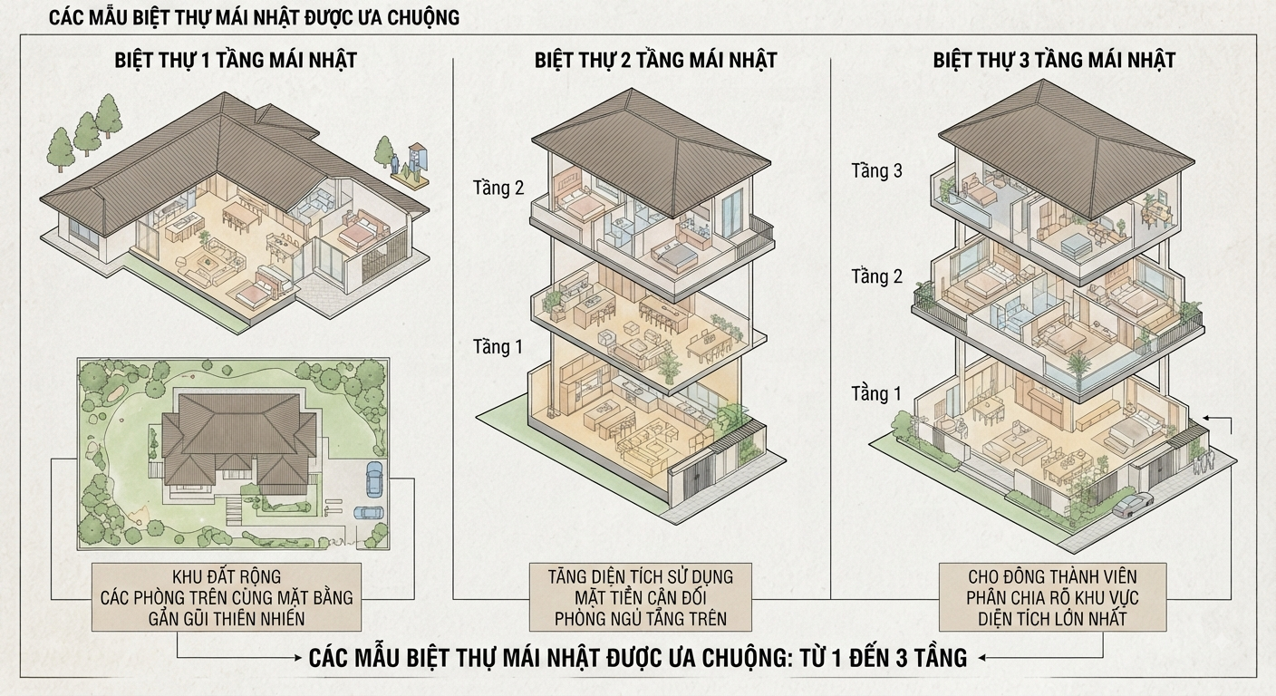 Các mẫu biệt thự mái Nhật được ưa chuộng